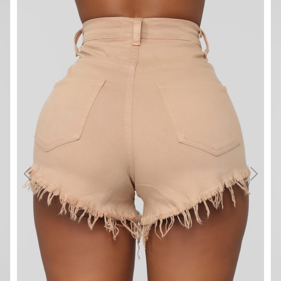Tan Distressed Highwaisted Shorts - Picture 2 of 7